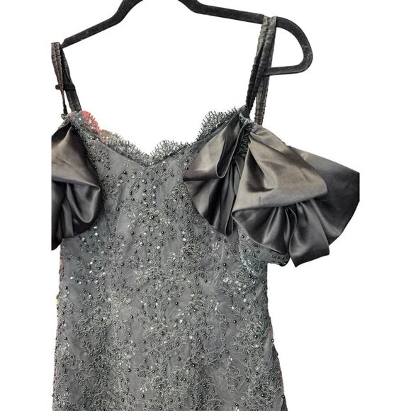 LoveShackFancy Kakena Off-The-Shoulder Beaded Minidress Black Small - Picture 7 of 14